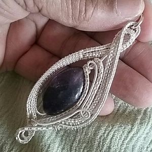 Amethyst hand wrapped wire weave pendant